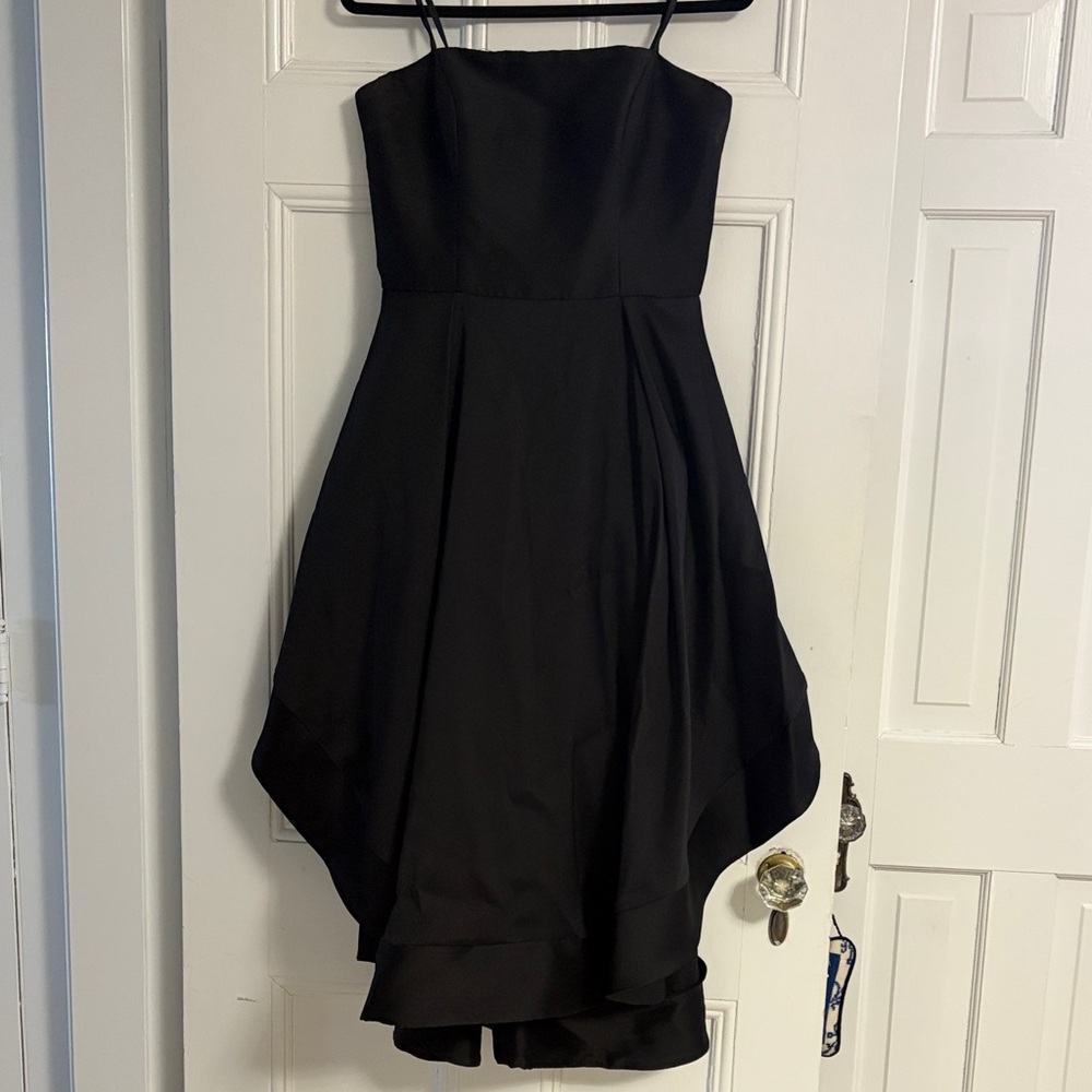 Aqua Black Strapless High-Low Evening Dress